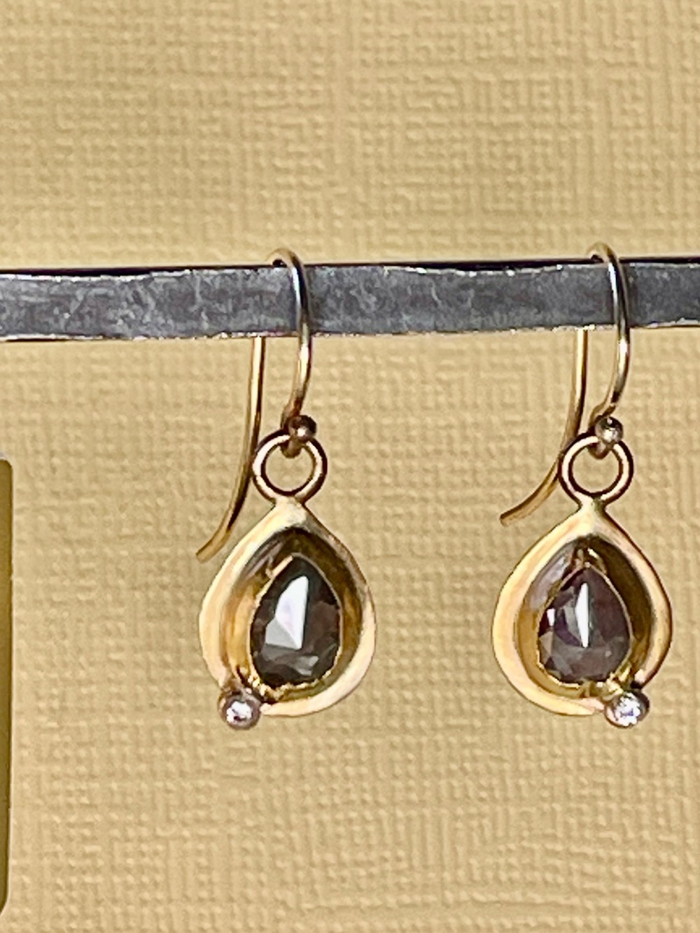 New! Gold Black Diamond Teardrop Dangle Earrings